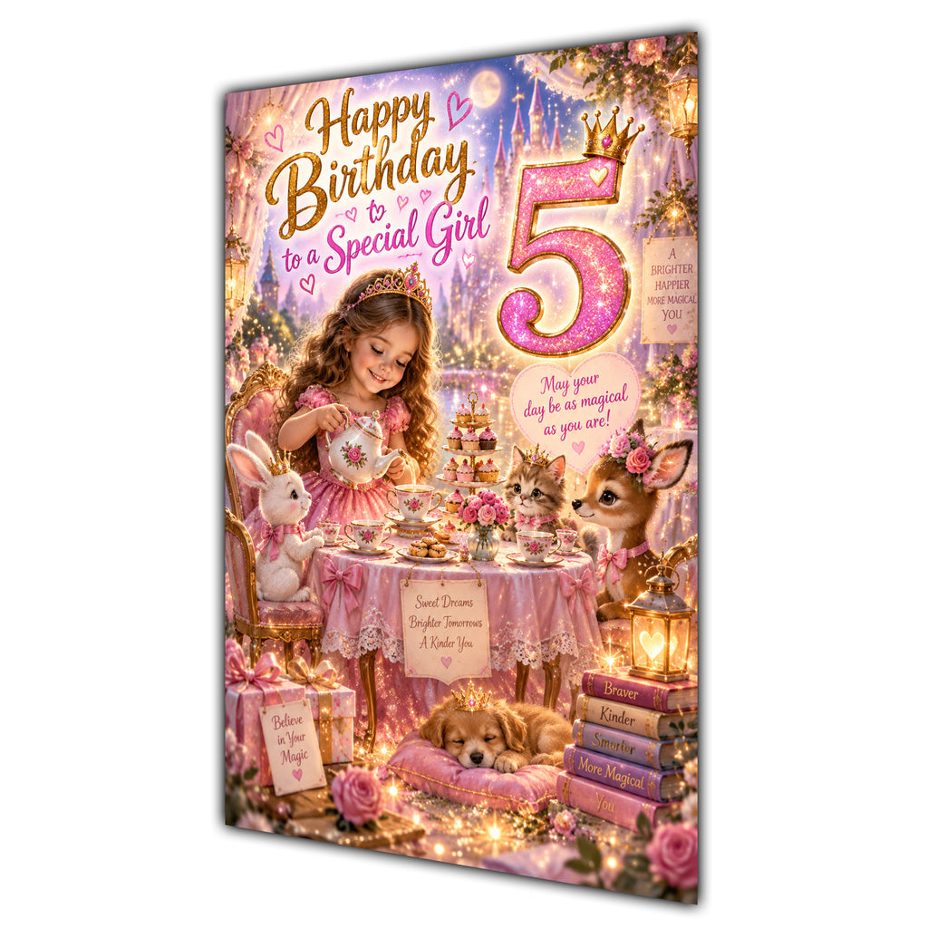Happy 5th Birthday Special Girl Princess Tea Party Greeting Card A5