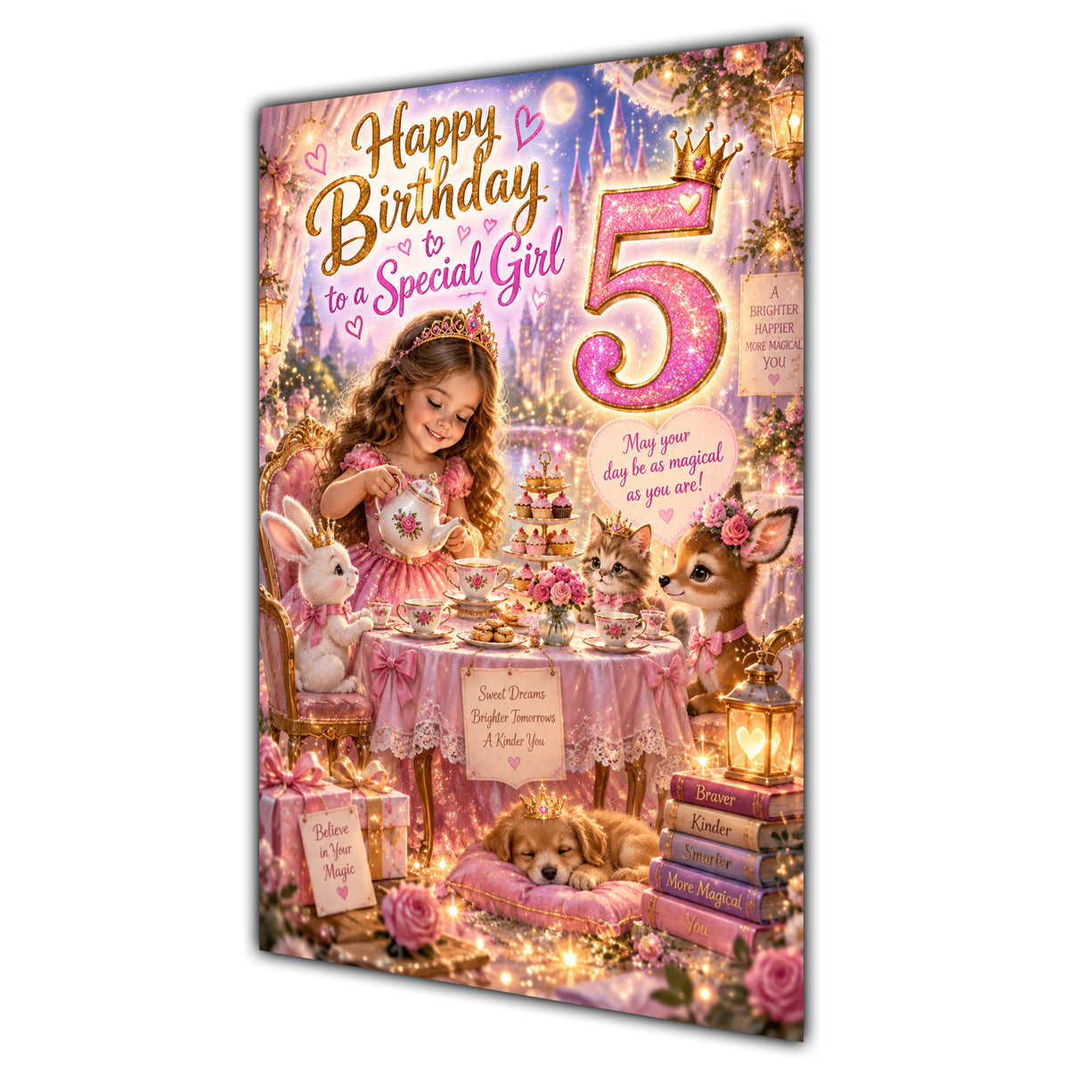 Happy 5th Birthday Special Girl Princess Tea Party Greeting Card A5
