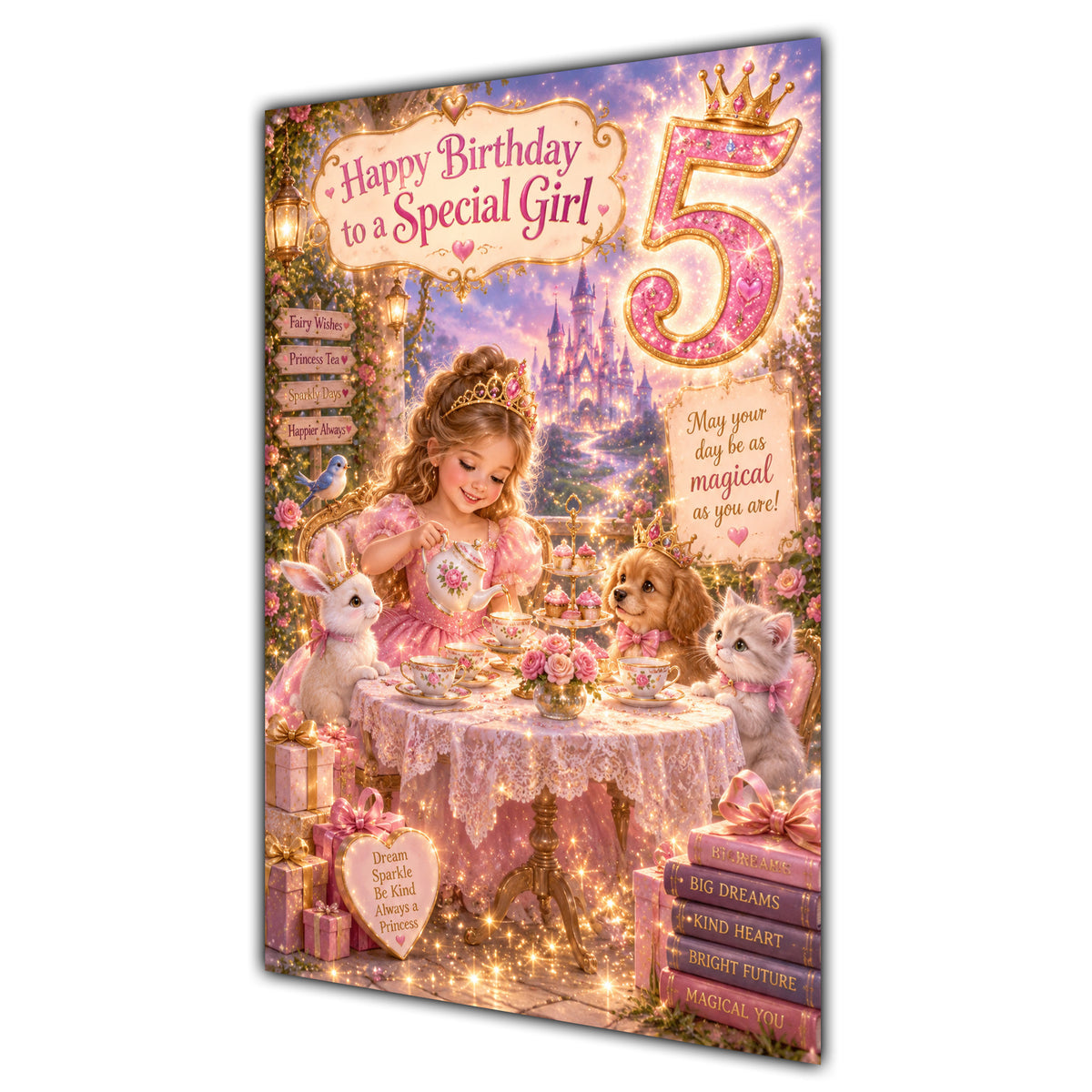 Happy 5th Birthday Special Girl Princess Tea Party Greeting Card A5