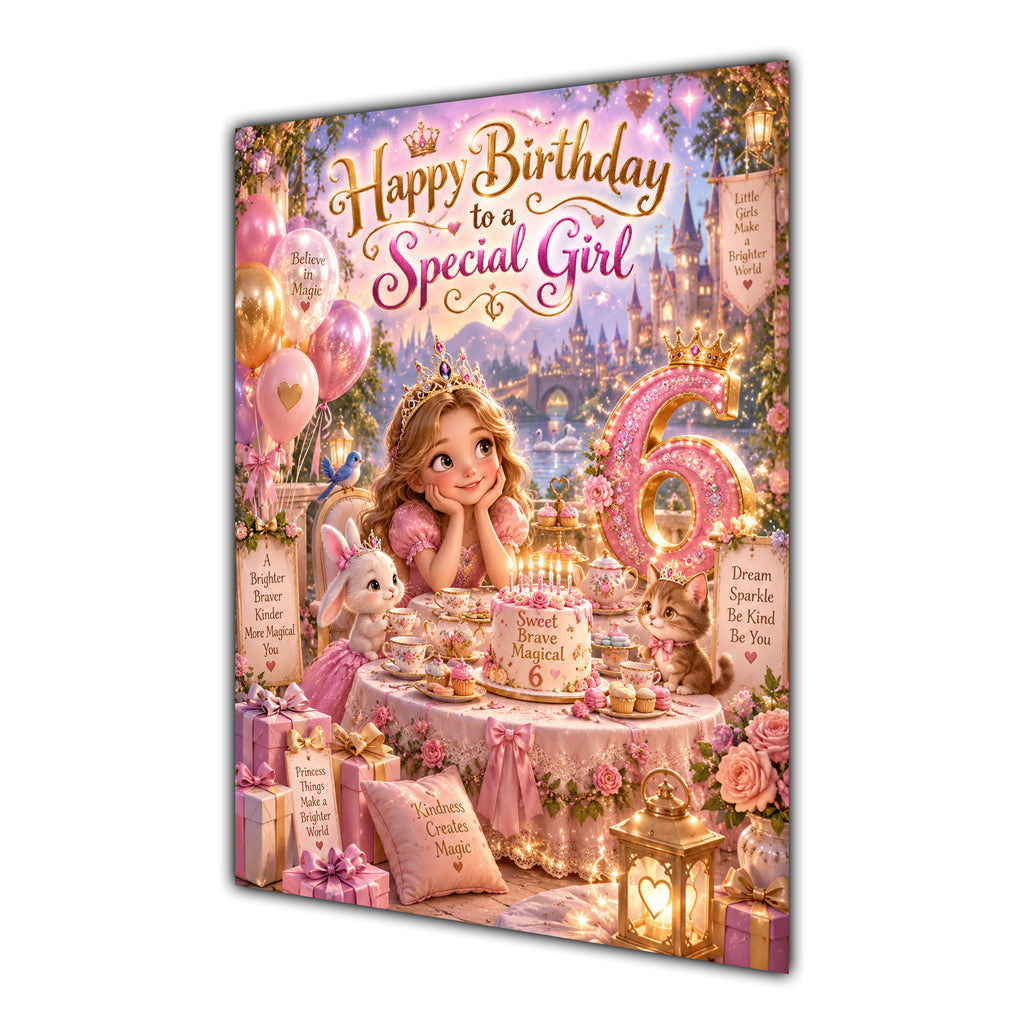 Happy 6th Birthday Special Girl Princess Tea Party Greeting Card A5