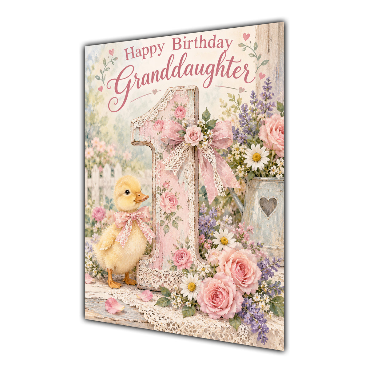 Happy 1st Birthday Granddaughter Duckling Flowers Greeting Card A5