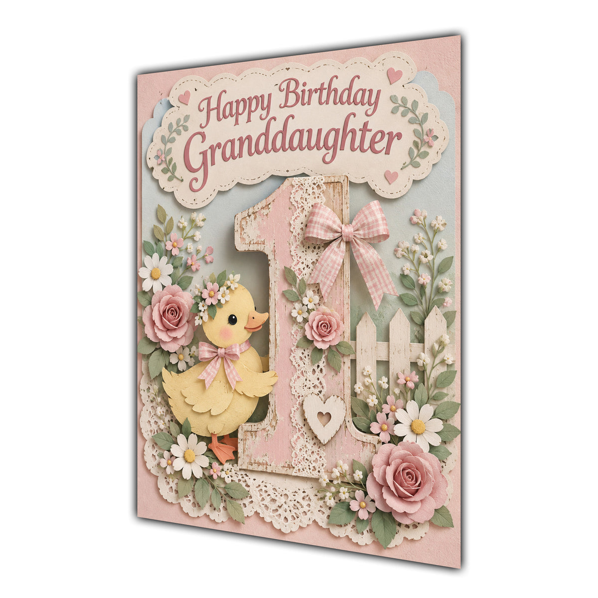 Happy 1st Birthday Granddaughter Duckling Flowers Greeting Card A5