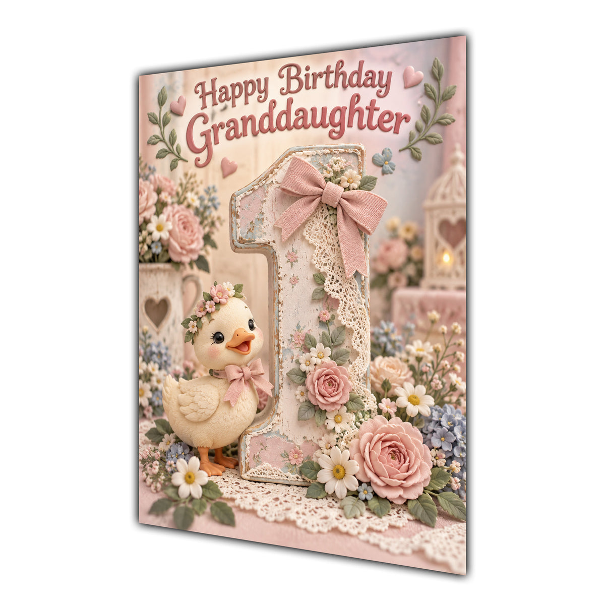 Happy 1st Birthday Granddaughter Duckling Flowers Greeting Card A5