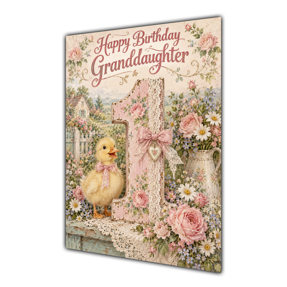Happy 1st Birthday Granddaughter Duckling Flowers Greeting Card A5