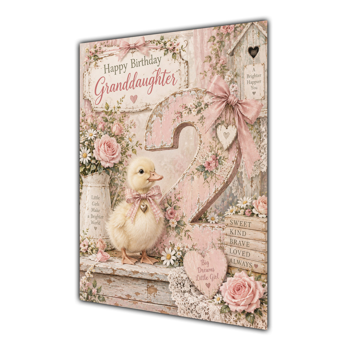 Happy 2nd Birthday Granddaughter Duckling Flowers Greeting Card A5