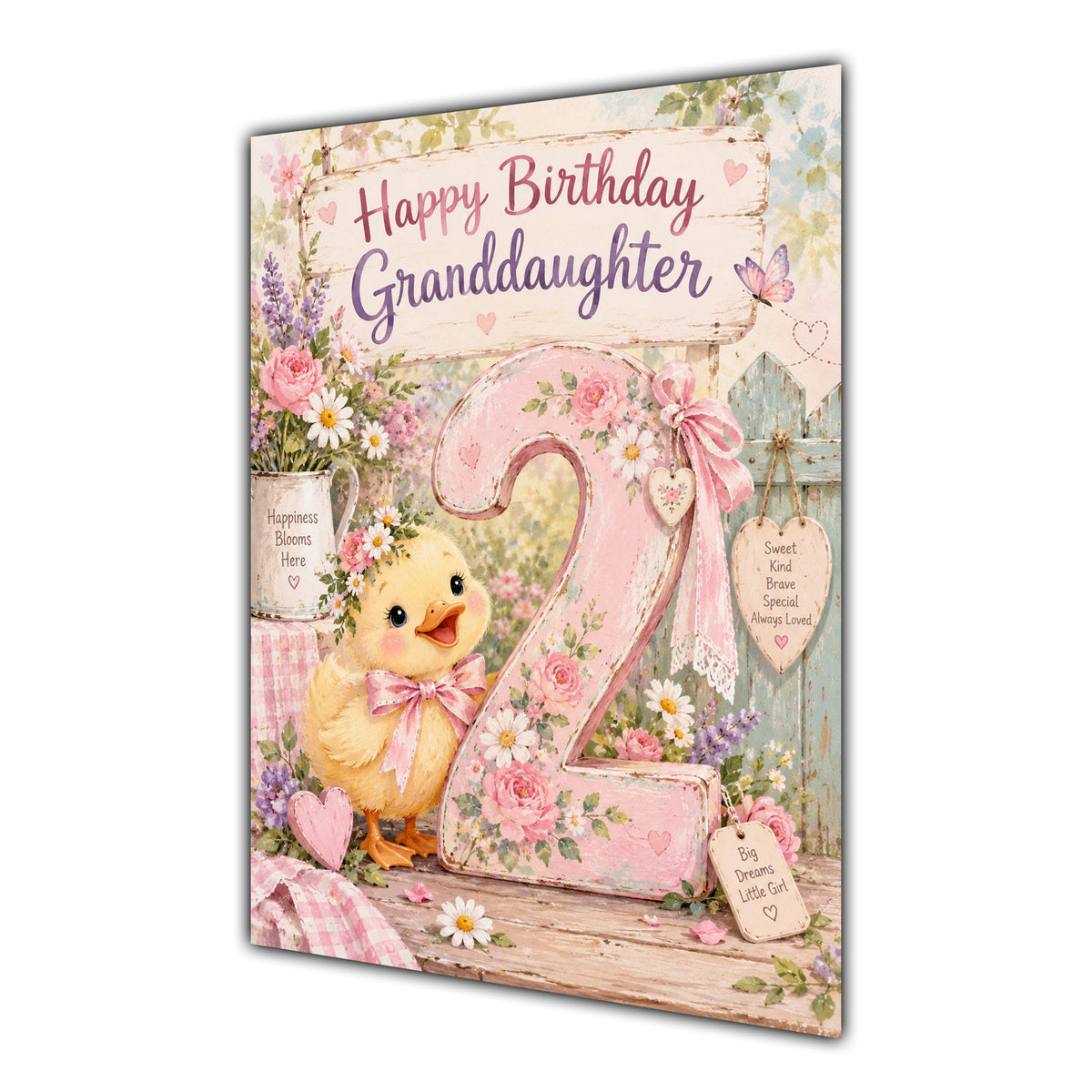 Happy 2nd Birthday Granddaughter Duckling Flowers Greeting Card A5