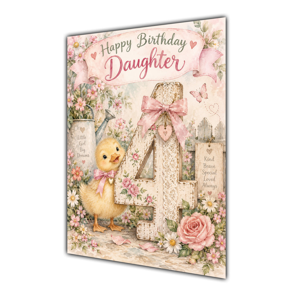 Happy 4th Birthday Daughter Duckling Flowers Greeting Card A5