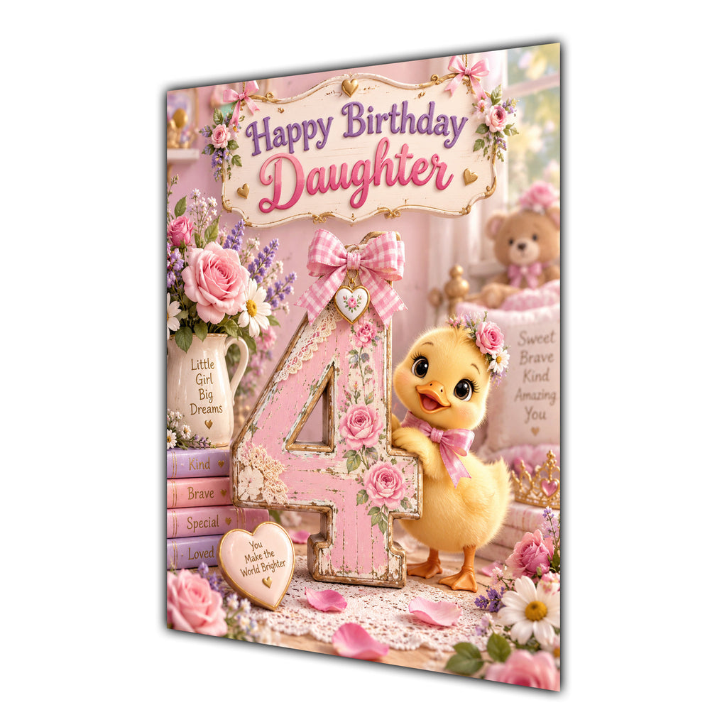 Happy 4th Birthday Daughter Duckling Flowers Greeting Card A5