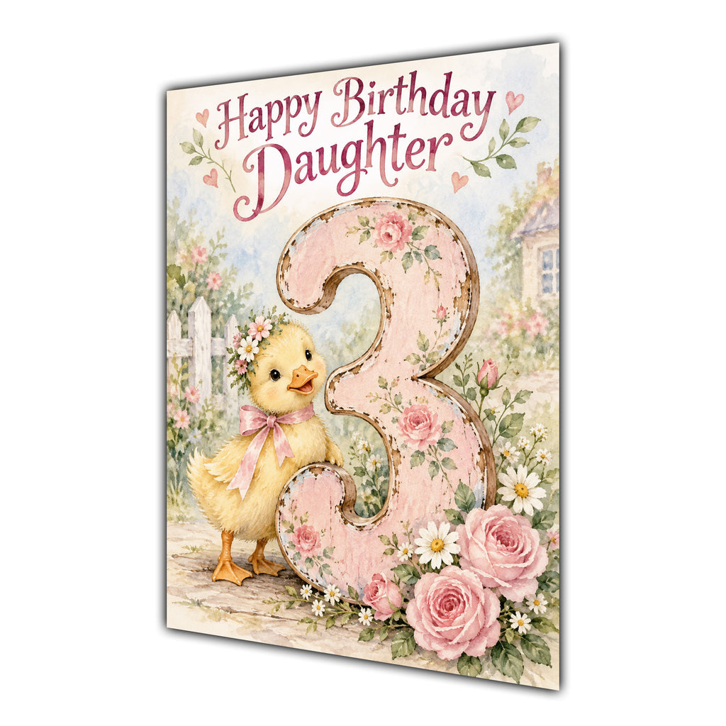 Happy 3rd Birthday Daughter Duckling Flowers Greeting Card A5