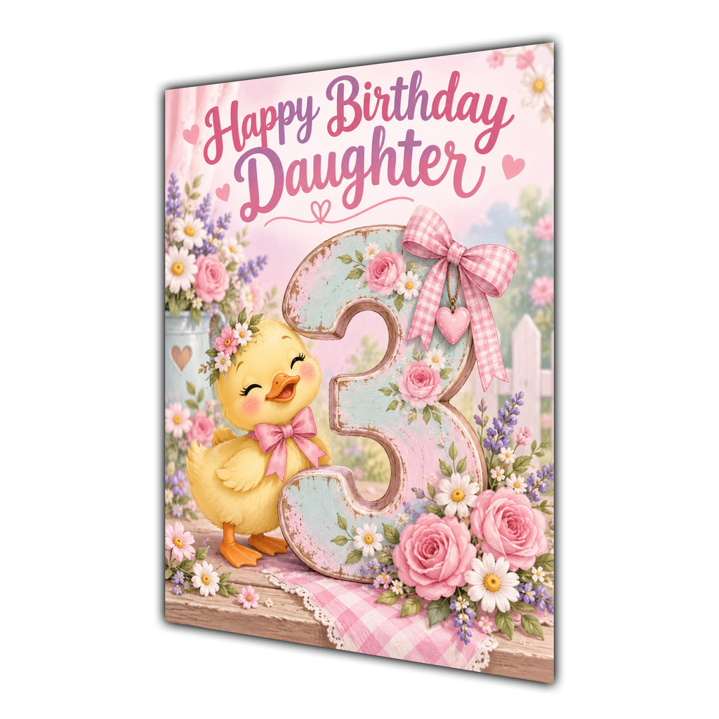 Happy 3rd Birthday Daughter Duckling Flowers Greeting Card A5