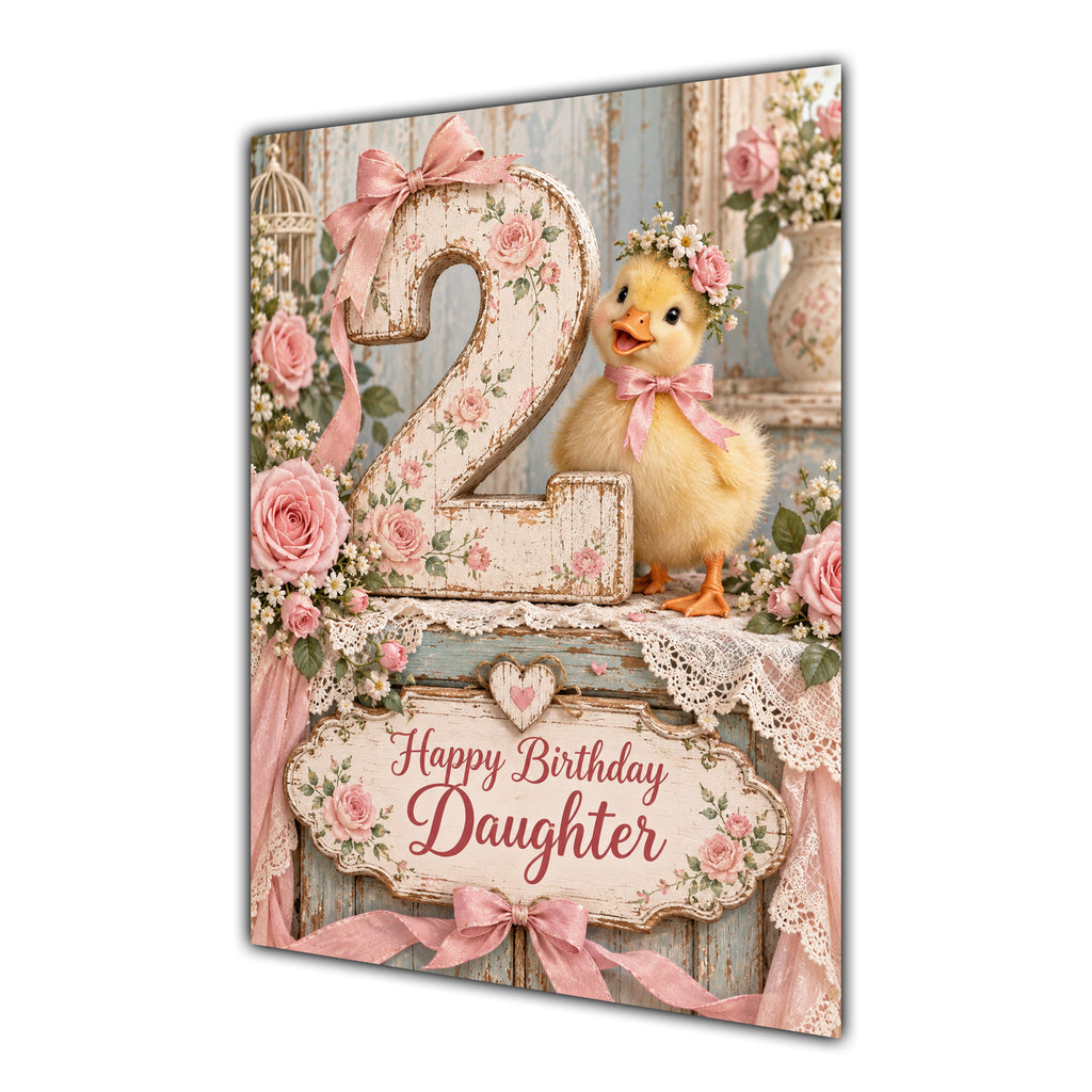 Happy 2nd Birthday Daughter Duckling Flowers Greeting Card A5