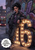 16th Birthday Card Urban Girl Granddaughter Daughter Niece Large A5 Size