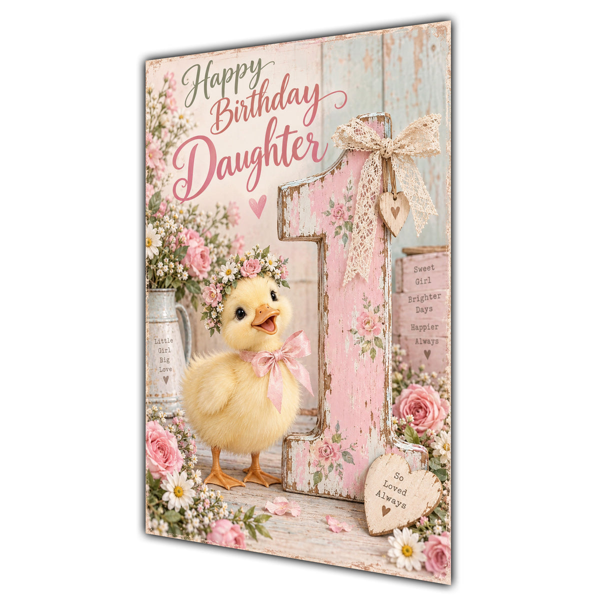 Happy 1st Birthday Daughter Duckling Flowers Greeting Card A5