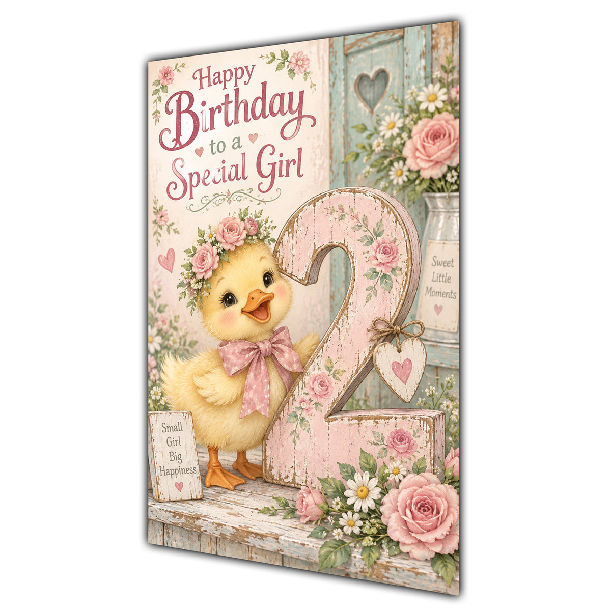 Happy 2nd Birthday Special Girl Duckling Flowers Greeting Card A5