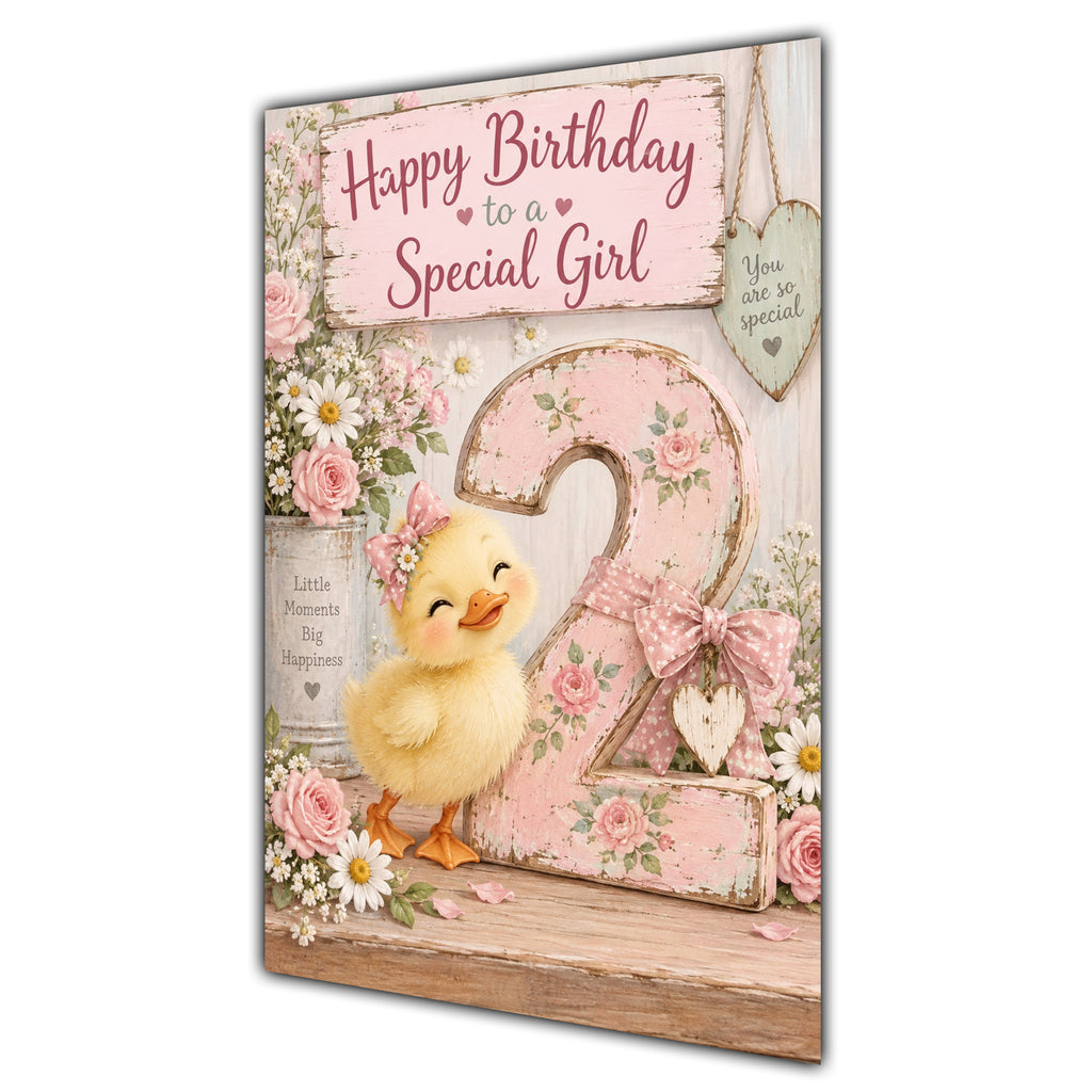 Happy 2nd Birthday Special Girl Duckling Flowers Greeting Card A5