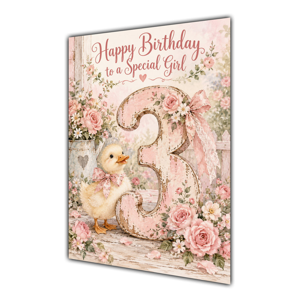 Happy 3rd Birthday Special Girl Duckling Flowers Greeting Card A5