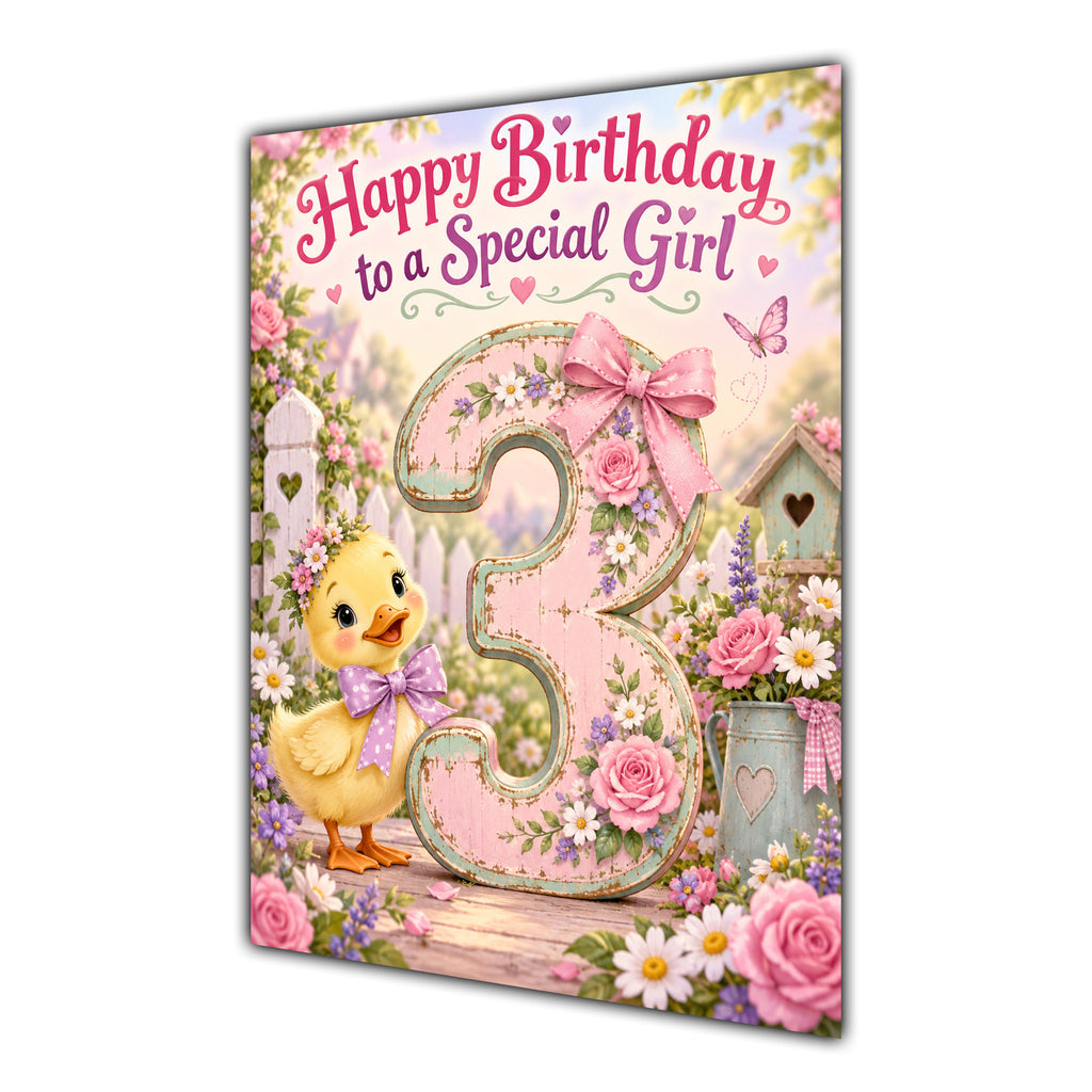 Happy 3rd Birthday Special Girl Duckling Flowers Greeting Card A5