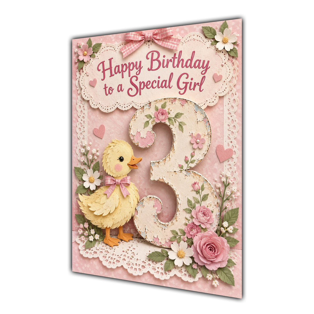 Happy 3rd Birthday Special Girl Duckling Flowers Greeting Card A5