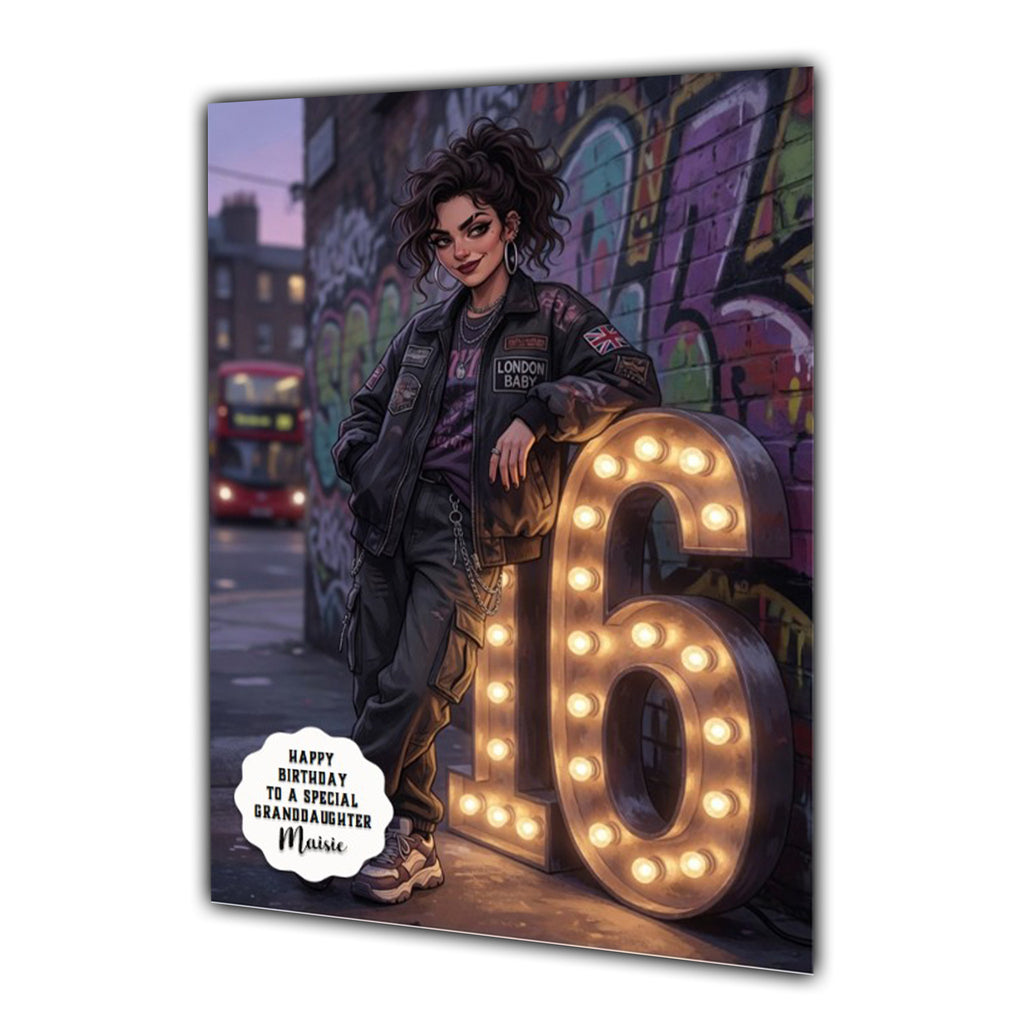 16th Birthday Card Urban Girl Granddaughter Daughter Niece Large A5 Size