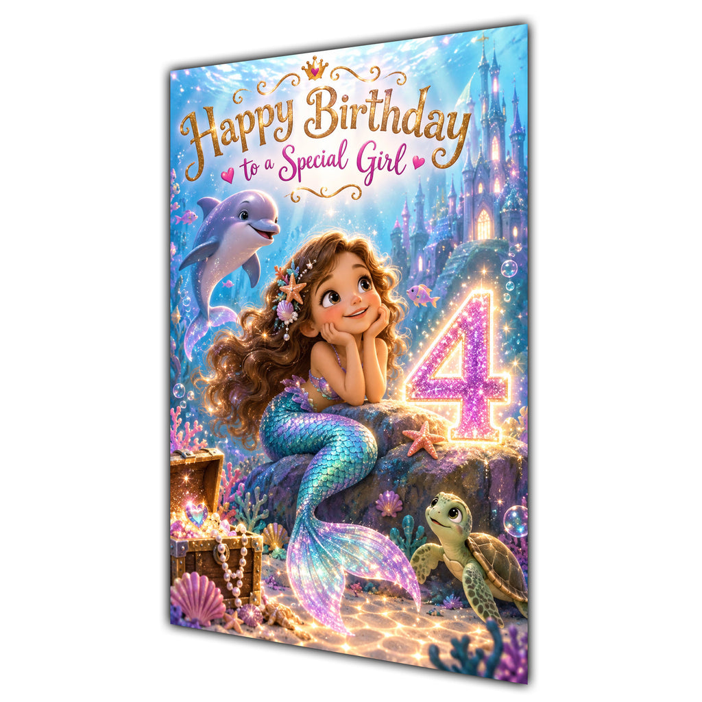 Happy 4th Birthday Special Girl Mermaid Greeting Card A5