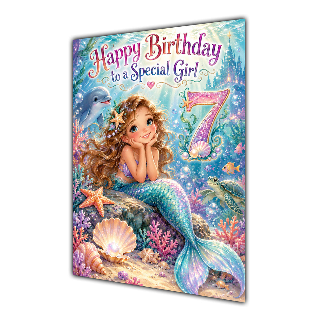 Happy 7th Birthday Special Girl Mermaid Greeting Card A5