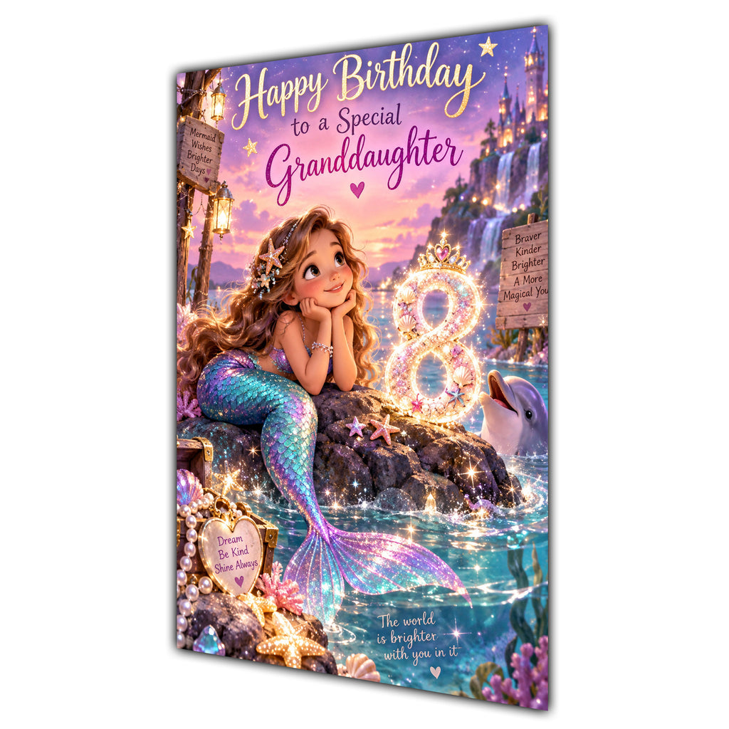 Happy 8th Birthday Granddaughter Mermaid Greeting Card A5