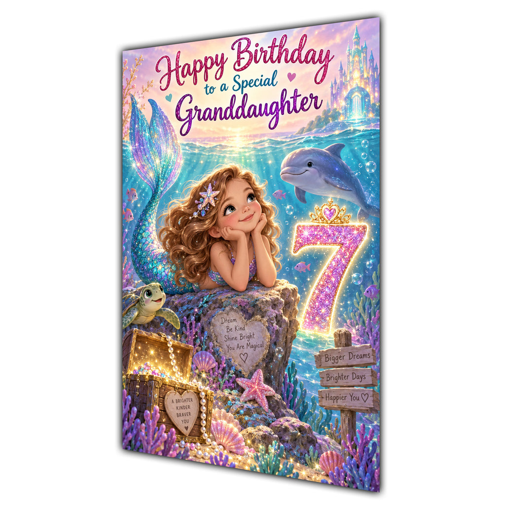 Happy 7th Birthday Granddaughter Mermaid Greeting Card A5