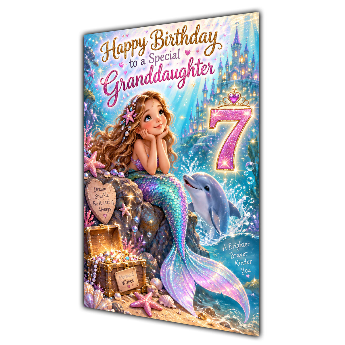 Happy 7th Birthday Granddaughter Mermaid Greeting Card A5