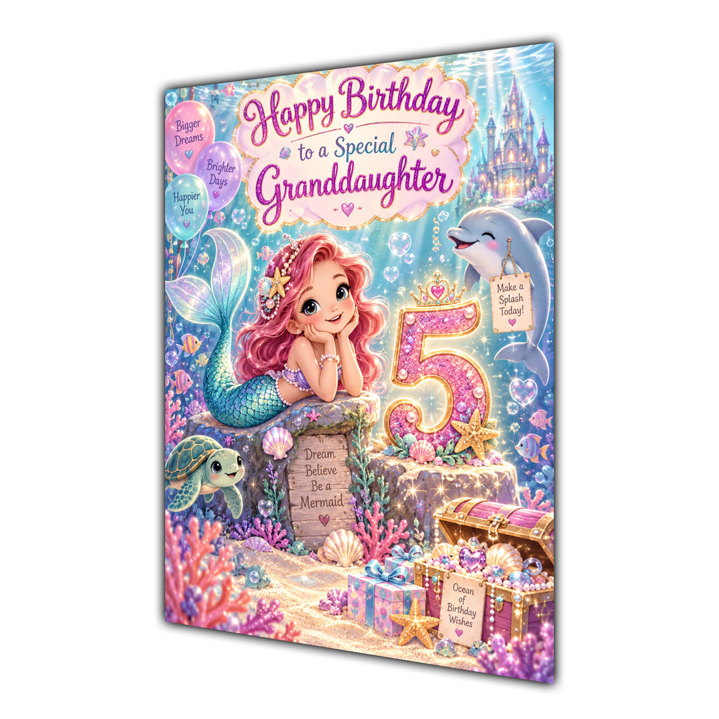 Happy 5th Birthday Granddaughter Mermaid Greeting Card A5