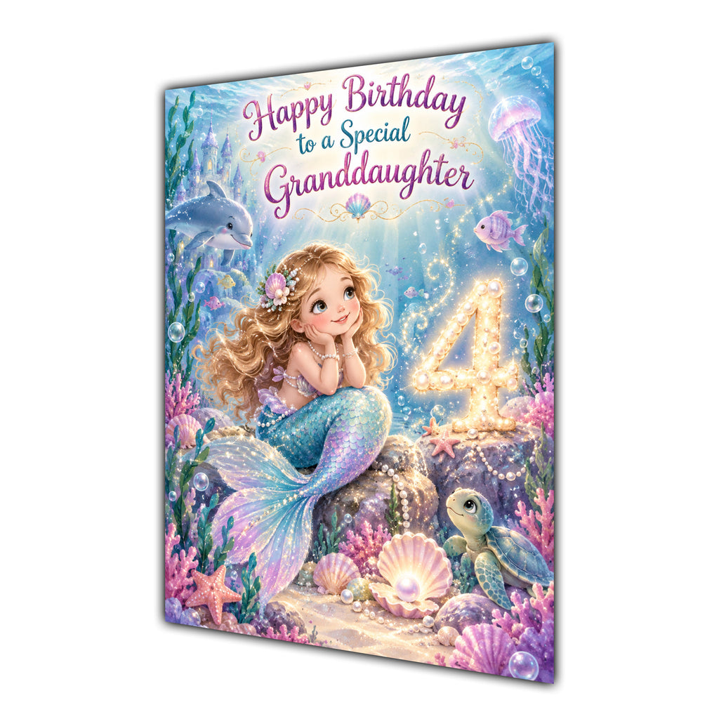 Happy 4th Birthday Granddaughter Mermaid Greeting Card A5