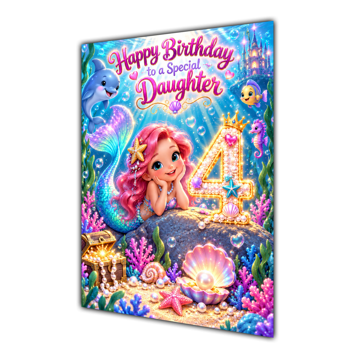 Happy 4th Birthday Daughter Mermaid Greeting Card A5