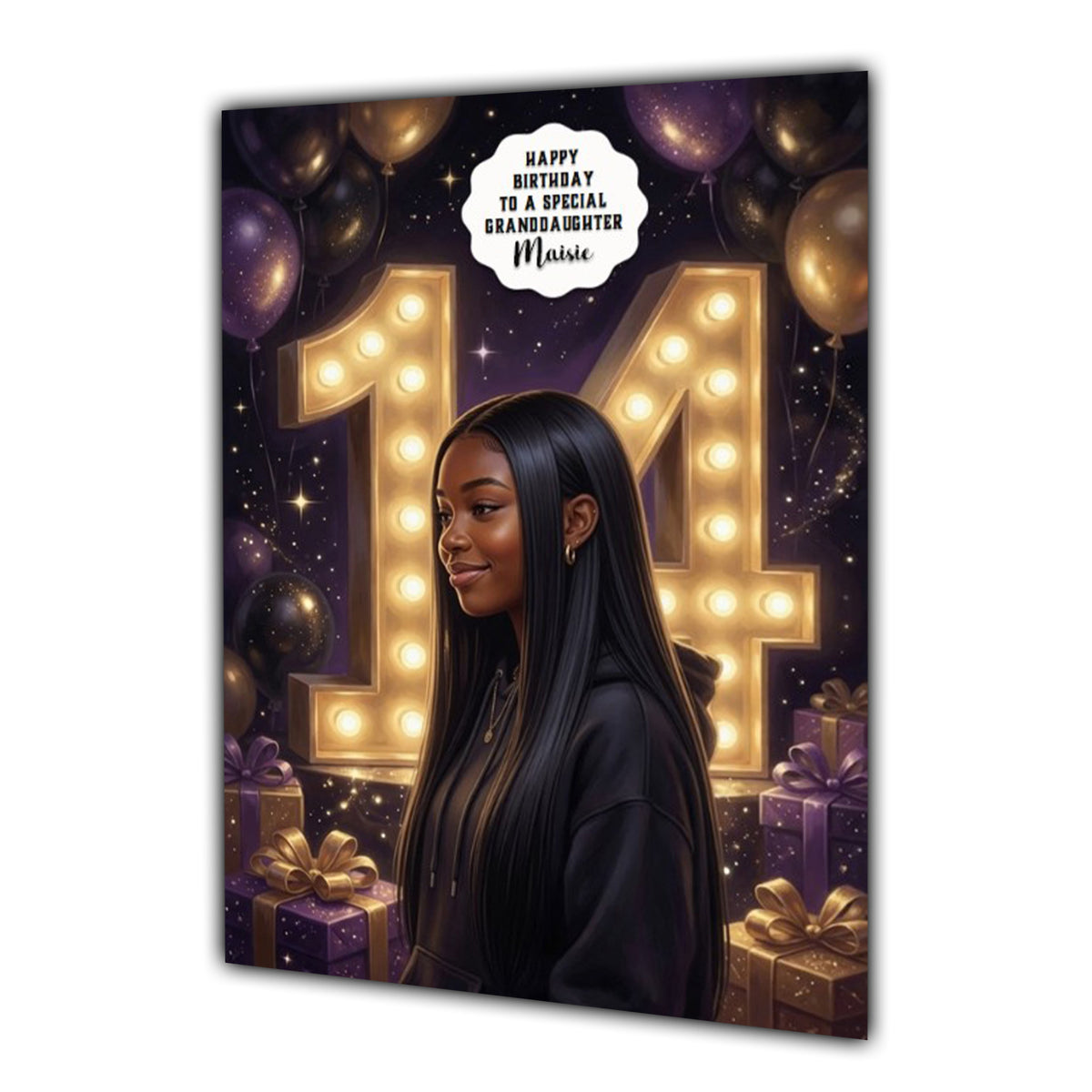 14th Birthday Card Urban Black Girl Granddaughter Daughter Large A5 Size