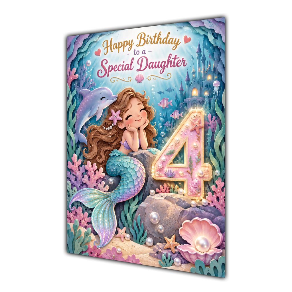 Happy 4th Birthday Daughter Mermaid Greeting Card A5