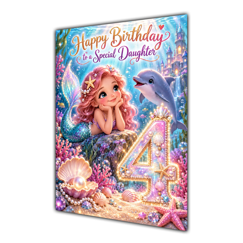 Happy 4th Birthday Daughter Mermaid Greeting Card A5