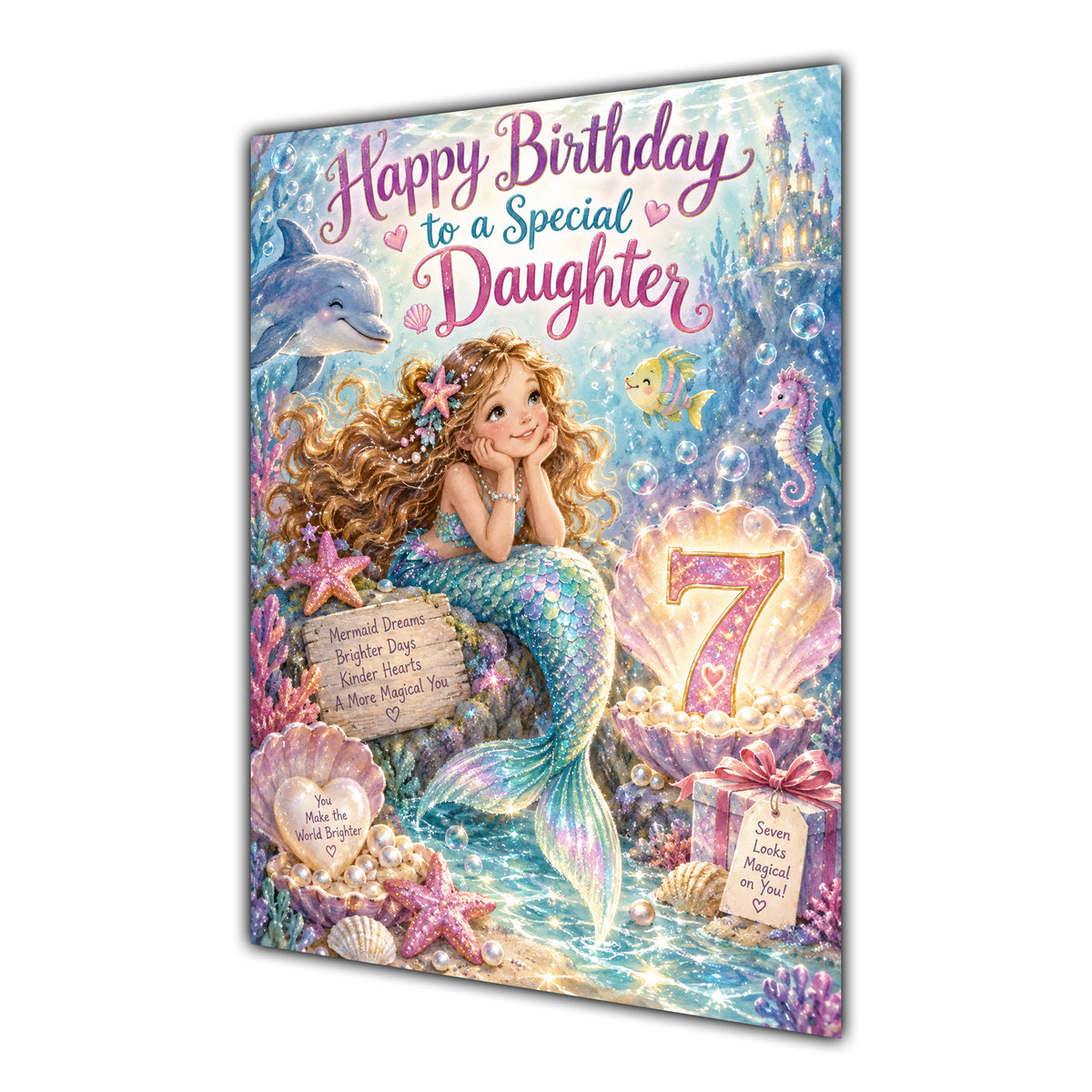 Happy 7th Birthday Daughter Mermaid Greeting Card A5