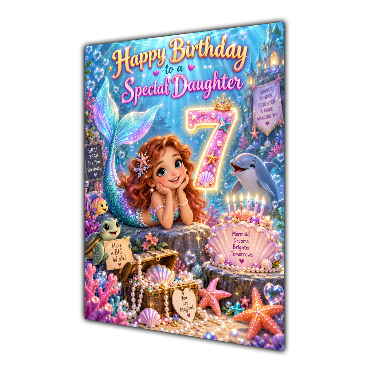 Happy 7th Birthday Daughter Mermaid Greeting Card A5