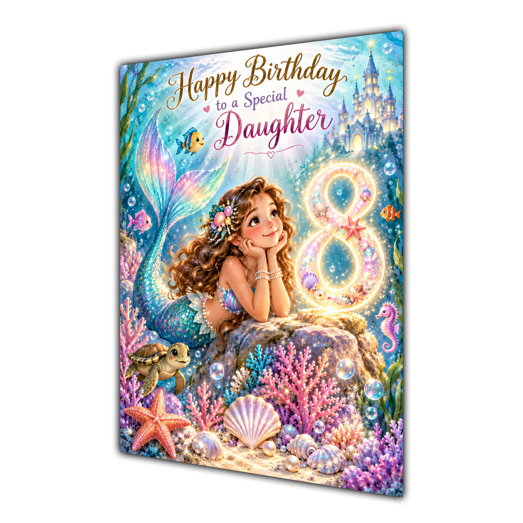 Happy 8th Birthday Daughter Mermaid Greeting Card A5