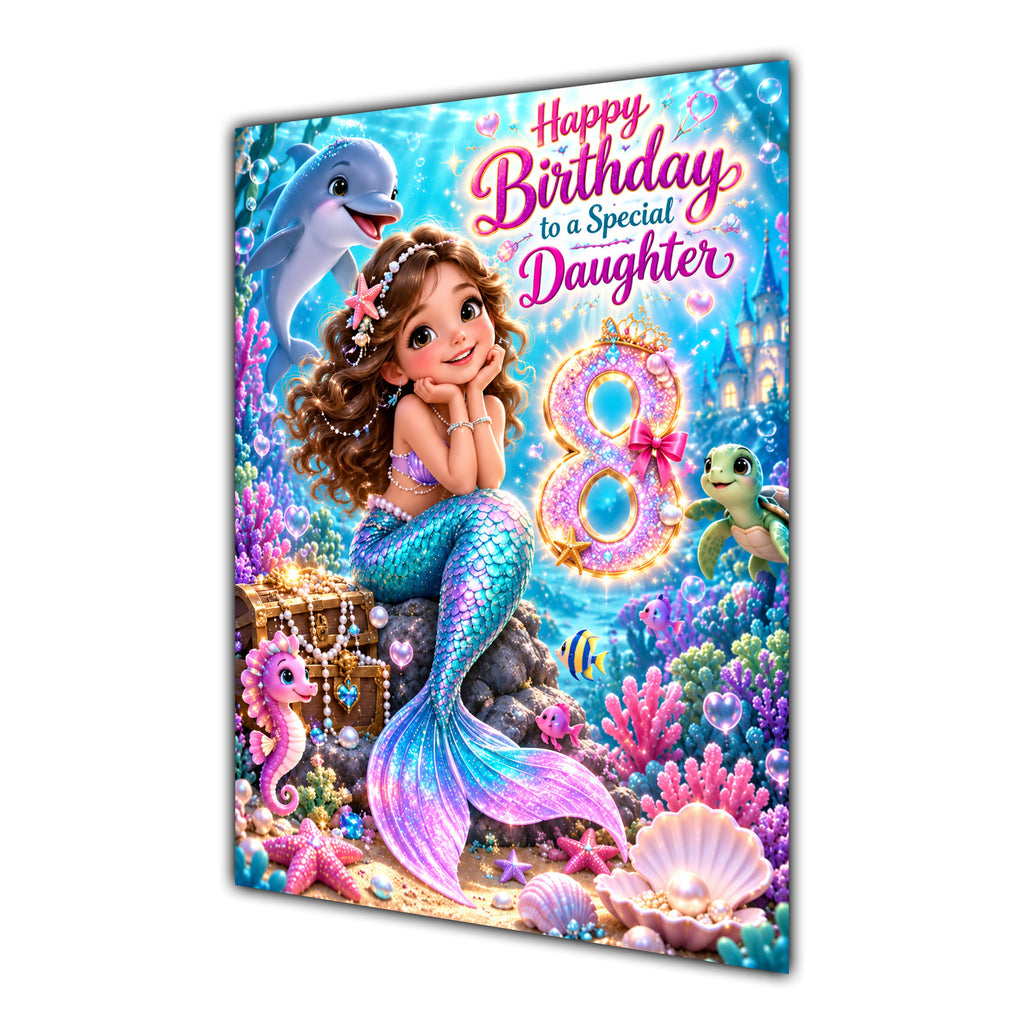 Happy 8th Birthday Daughter Mermaid Greeting Card A5
