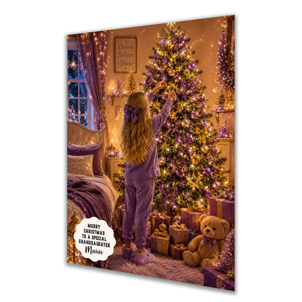 Personalised Christmas Card - Girl Decorating a Christmas Tree