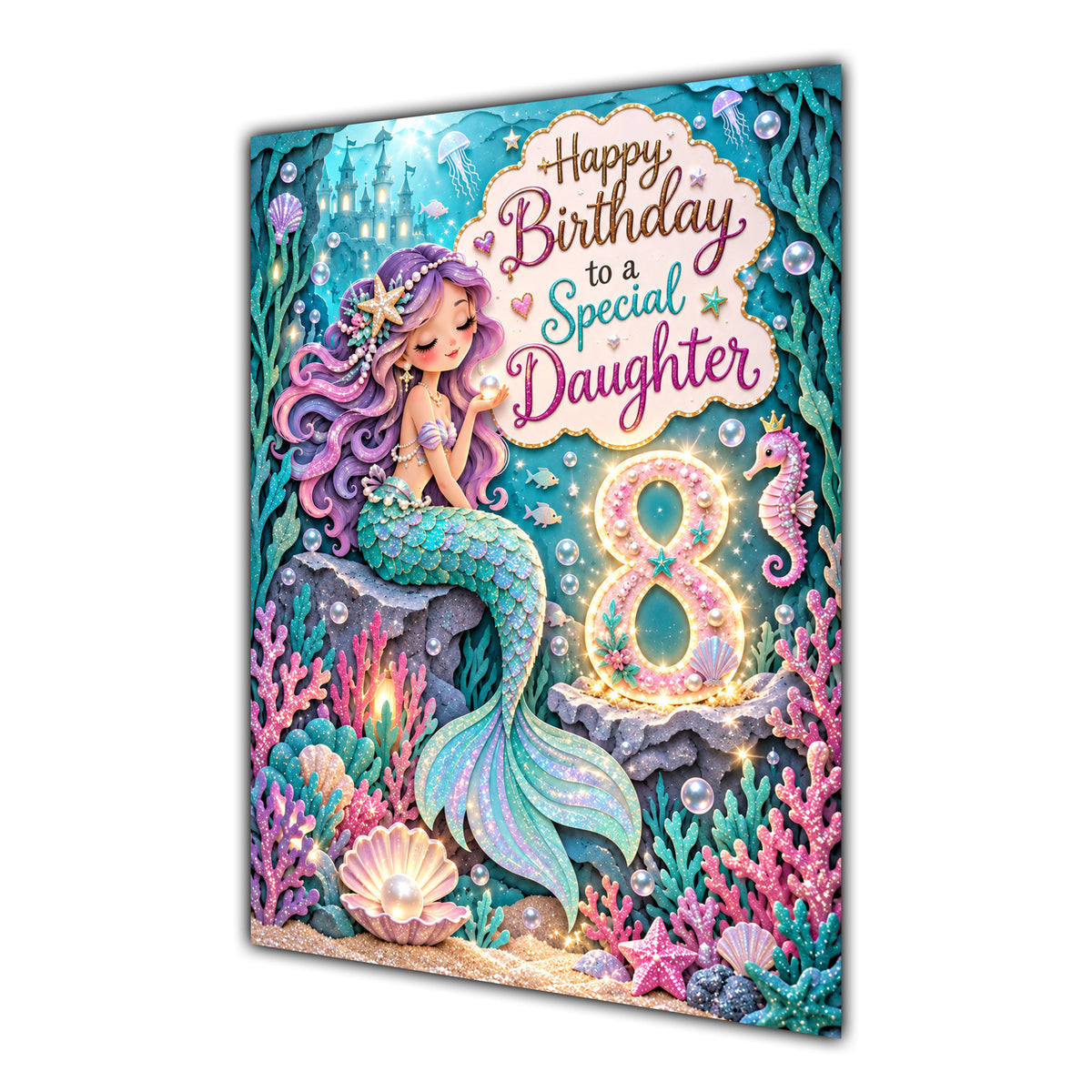 Happy 8th Birthday Daughter Mermaid Greeting Card A5