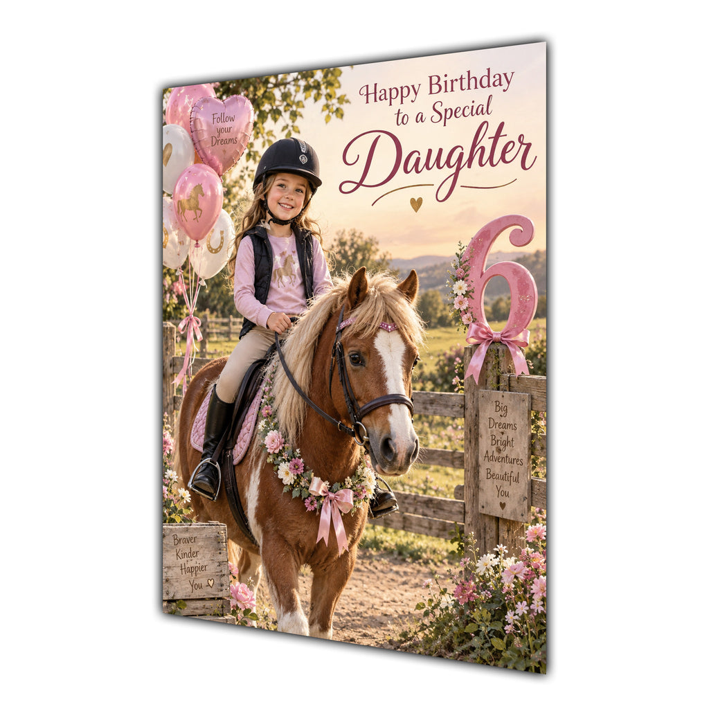 Happy 6th Birthday Daughter Horse Riding Greeting Card A5