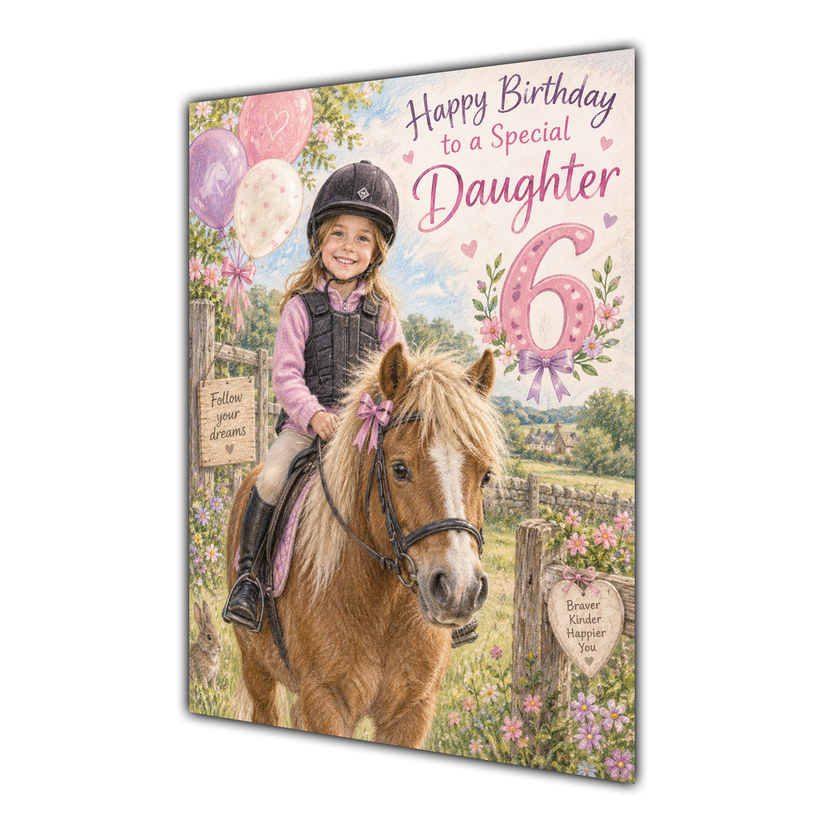 Happy 6th Birthday Daughter Horse Riding Greeting Card A5