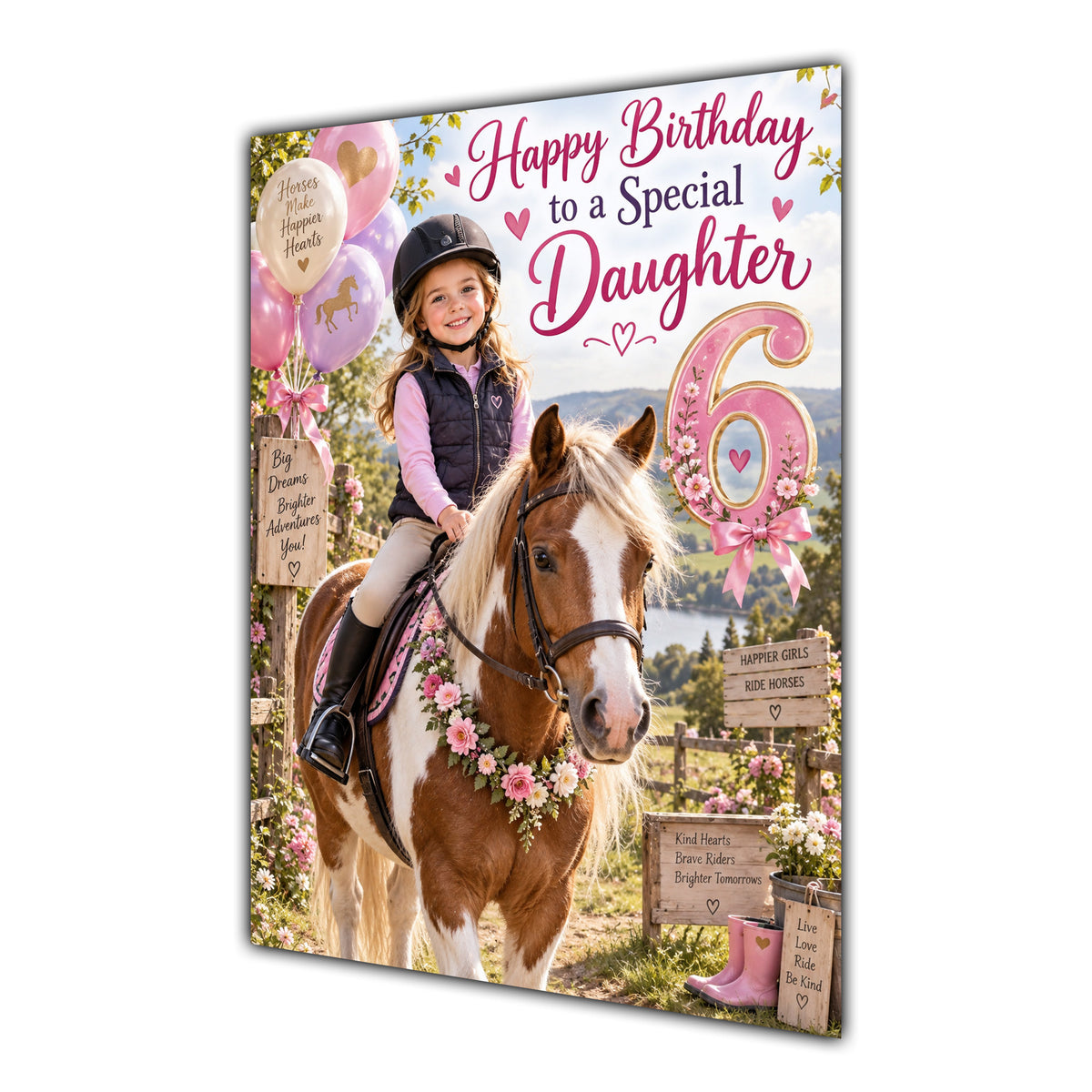 Happy 6th Birthday Daughter Horse Riding Greeting Card A5