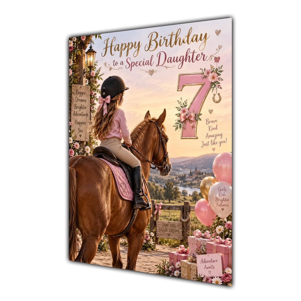 Happy 7th Birthday Daughter Horse Riding Greeting Card A5