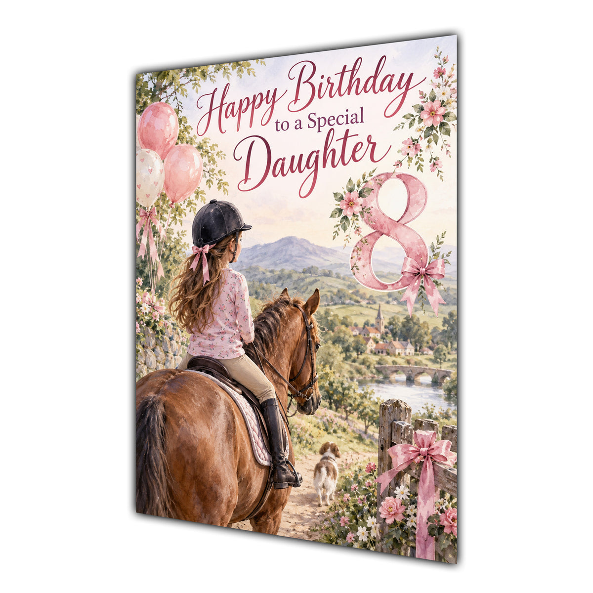 Happy 8th Birthday Daughter Horse Riding Greeting Card A5