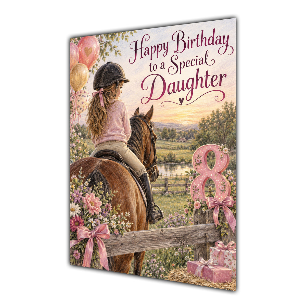 Happy 8th Birthday Daughter Horse Riding Greeting Card A5