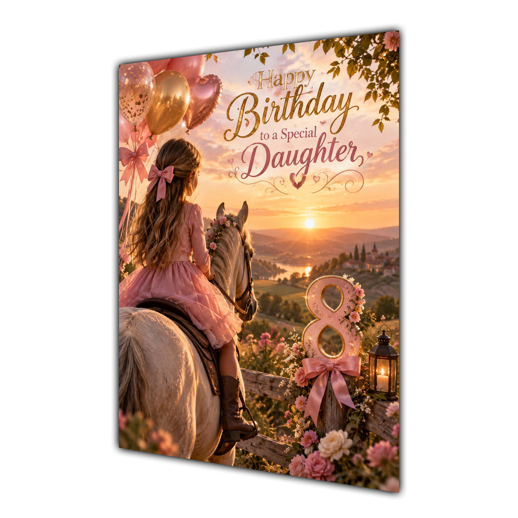 Happy 8th Birthday Daughter Horse Riding Greeting Card A5
