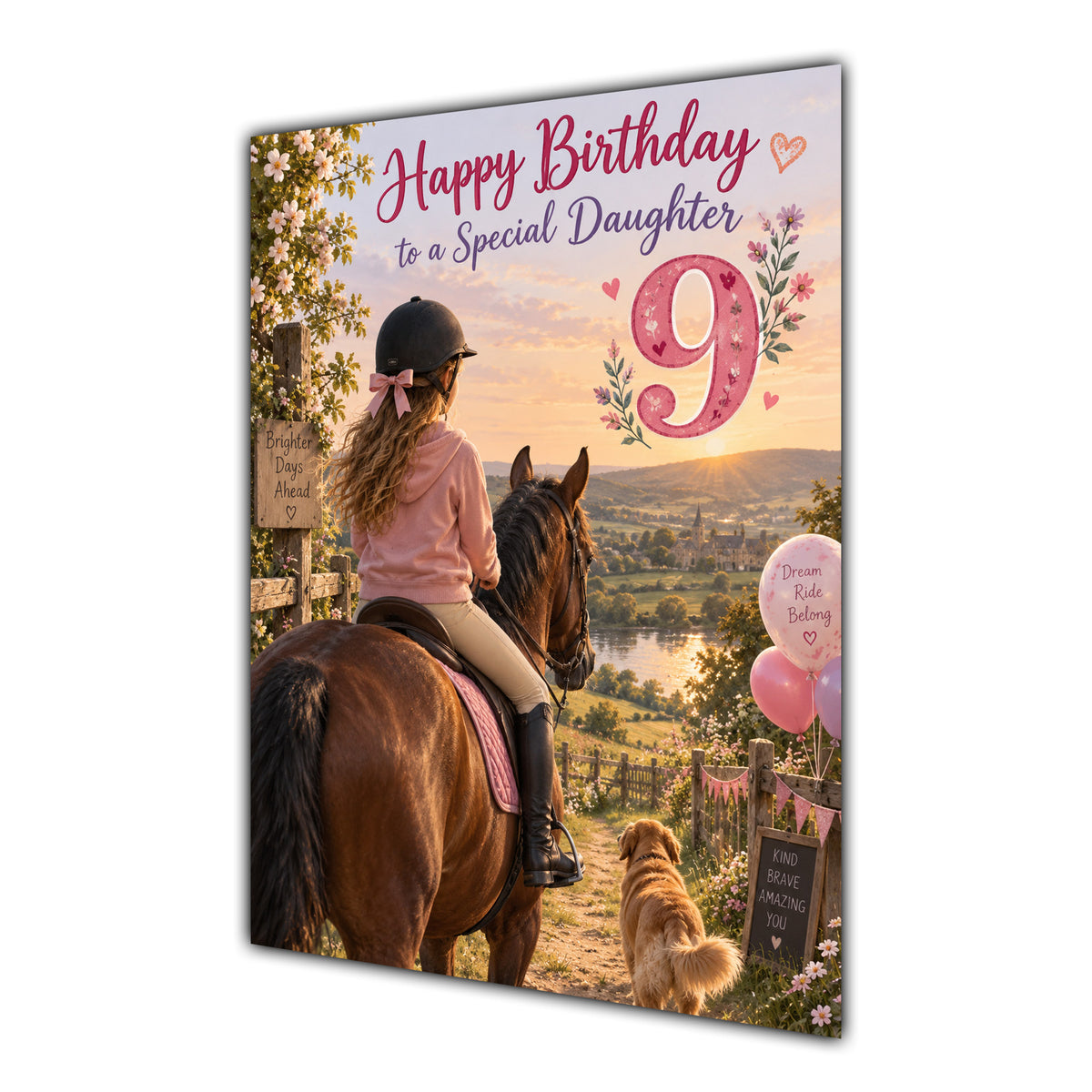 Happy 9th Birthday Daughter Horse Riding Greeting Card A5