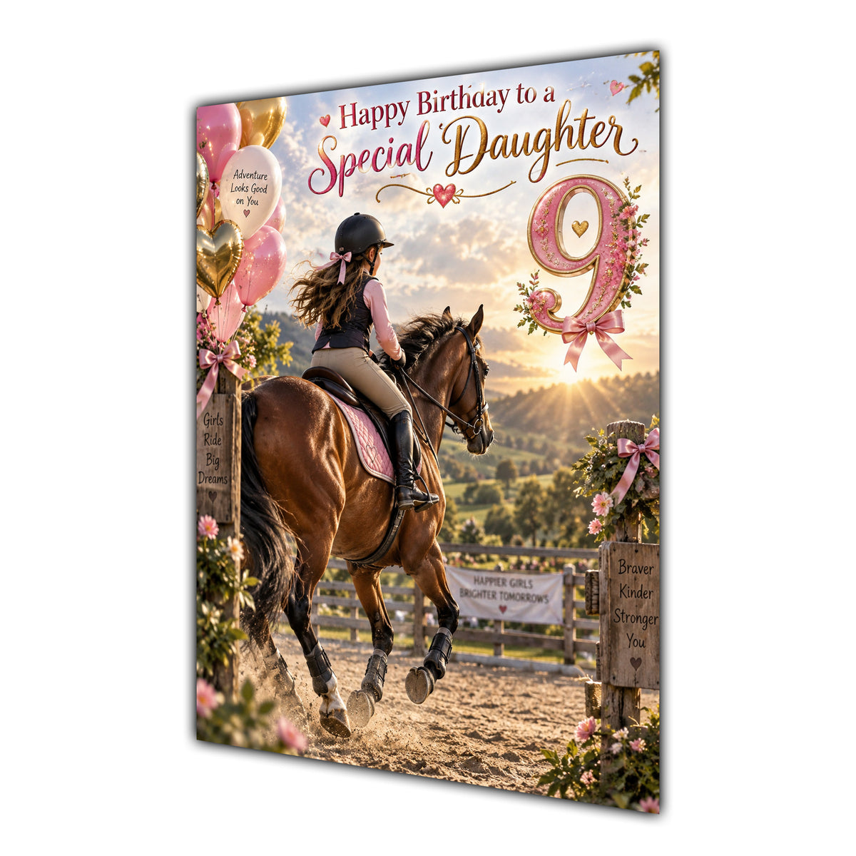 Happy 9th Birthday Daughter Horse Riding Greeting Card A5