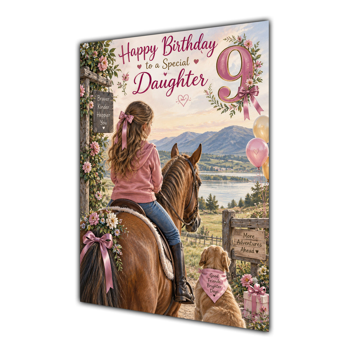 Happy 9th Birthday Daughter Horse Riding Greeting Card A5